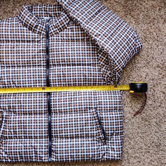 Checkered Puffer Jacket XL Zip Front Quilted Warm Neutral Pattern Like New - Picture 4 of 4